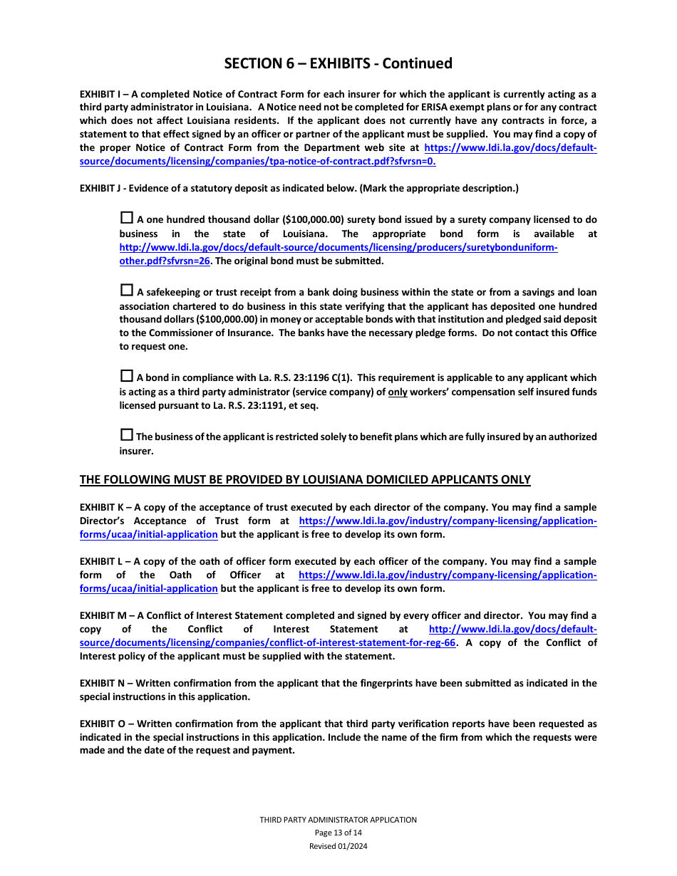 Application to Act as a Third Party Administrator in the State of Louisiana - Louisiana, Page 13