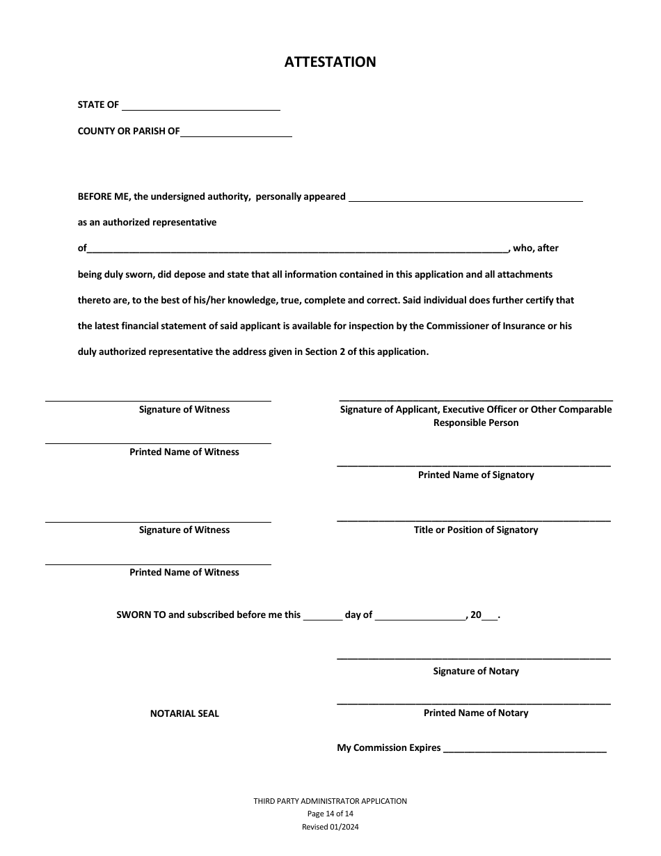 Application to Act as a Third Party Administrator in the State of Louisiana - Louisiana, Page 14