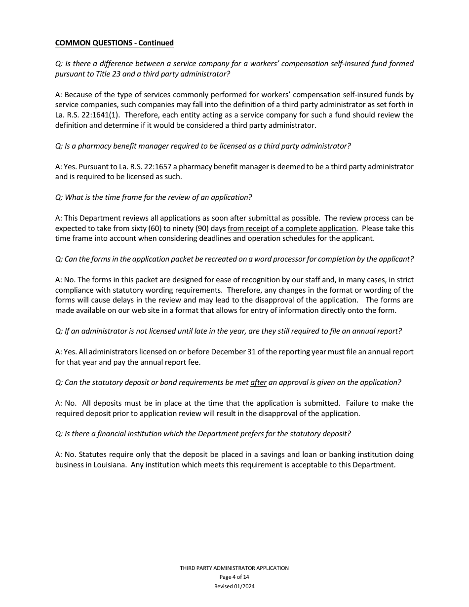 Application to Act as a Third Party Administrator in the State of Louisiana - Louisiana, Page 4