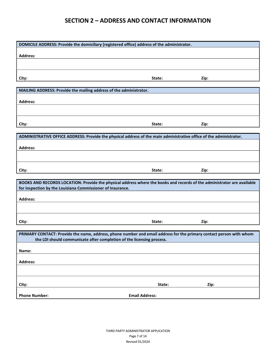Application to Act as a Third Party Administrator in the State of Louisiana - Louisiana, Page 7
