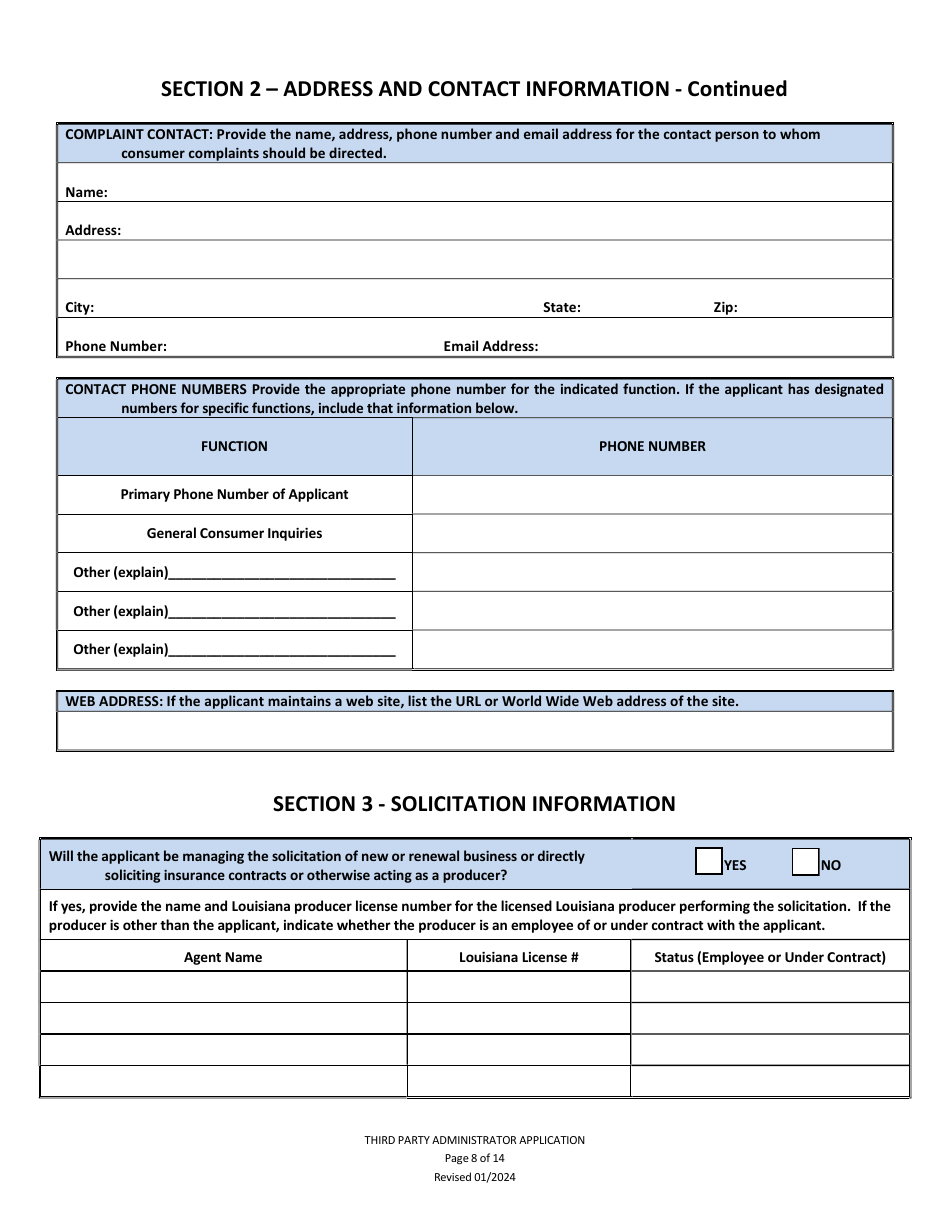 Application to Act as a Third Party Administrator in the State of Louisiana - Louisiana, Page 8