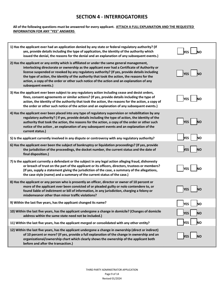 Application to Act as a Third Party Administrator in the State of Louisiana - Louisiana, Page 9