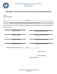 Document preview: Agreement to Abide by and Comply With Rates, Rules and Regulations - Louisiana