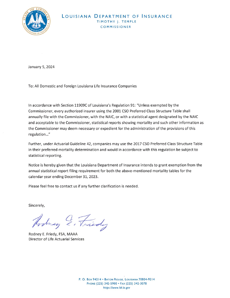 Actuarial Filing Instructions - Domestic Life  Health Insurers - Louisiana, Page 17