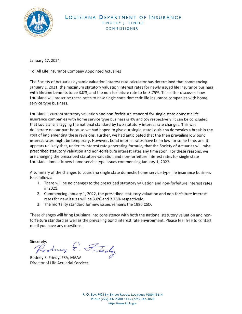 Actuarial Filing Instructions - Domestic Life  Health Insurers - Louisiana, Page 18