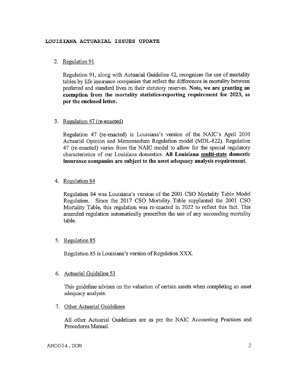 Actuarial Filing Instructions - Domestic Life  Health Insurers - Louisiana, Page 4