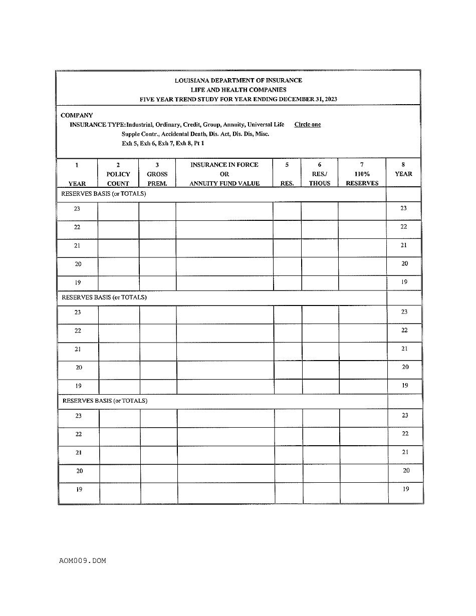 Actuarial Filing Instructions - Domestic Life  Health Insurers - Louisiana, Page 8