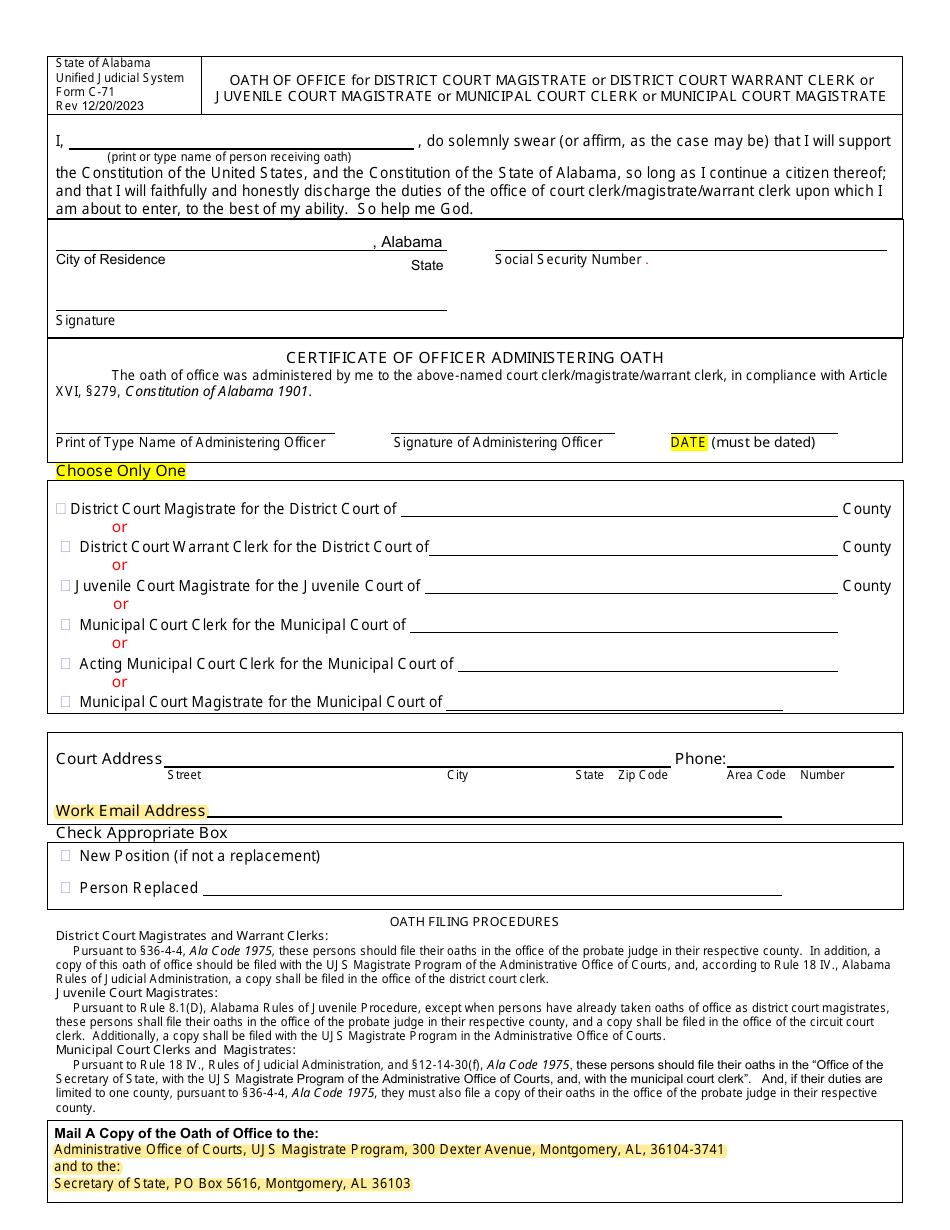 Form C 71 Fill Out Sign Online and Download Fillable PDF Alabama Form C 71 Fill Out Sign Online and Download Fillable PDF Alabama