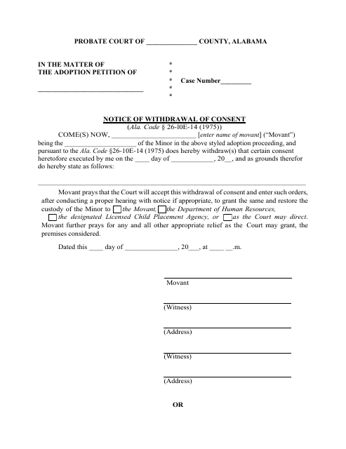 Notice of Withdrawal of Consent - Alabama Download Pdf
