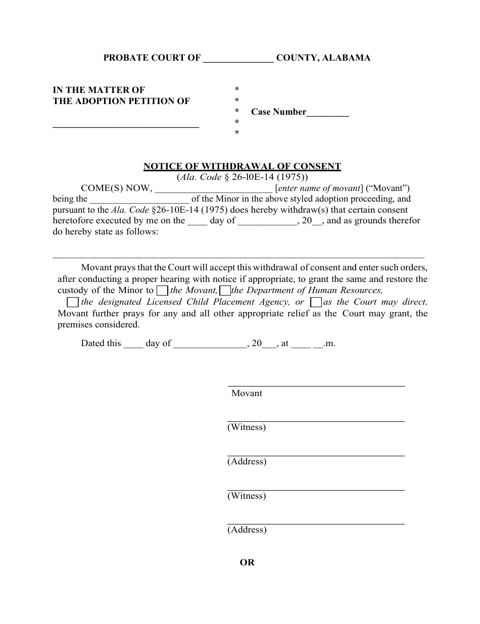 Notice of Withdrawal of Consent - Alabama, Page 1