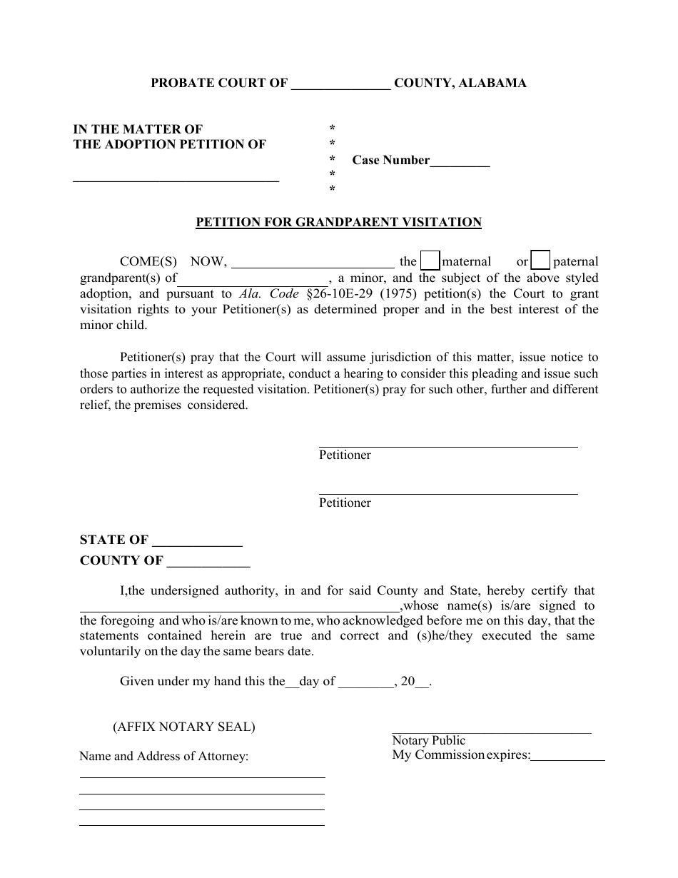 Petition for Grandparent Visitation - Alabama, Page 1