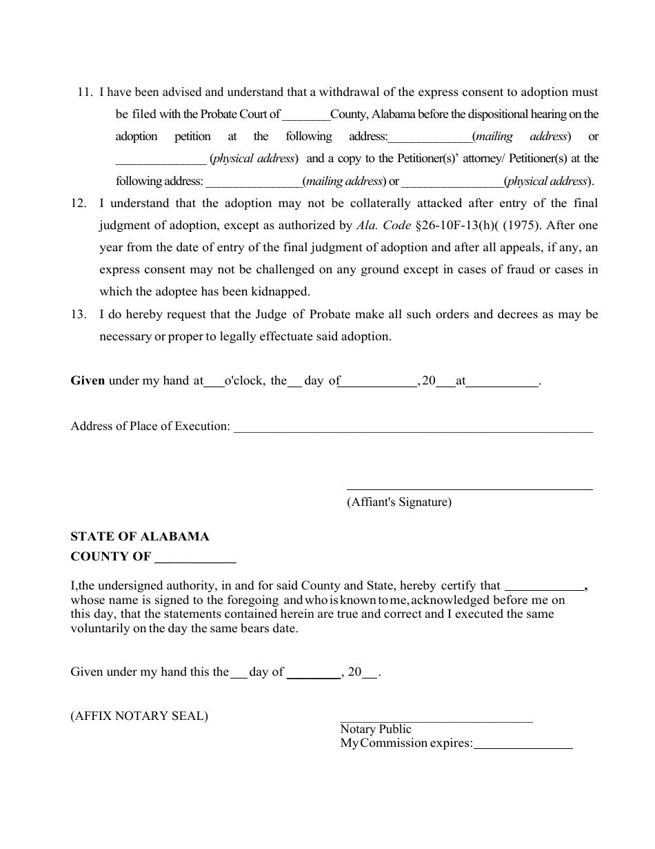 Consent of Adoptee - Alabama, Page 2