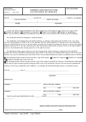 Document preview: Form CS-3 Answer and Waiver and Acceptance of Service - Alabama