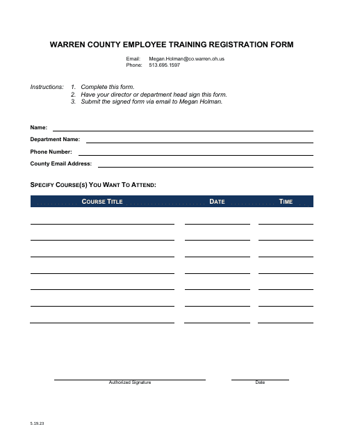 Warren County Employee Training Registration Form - Warren County, Ohio