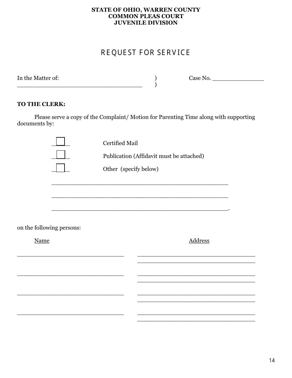 Complaint - Motion for Parenting Time - Warren County, Ohio, Page 14