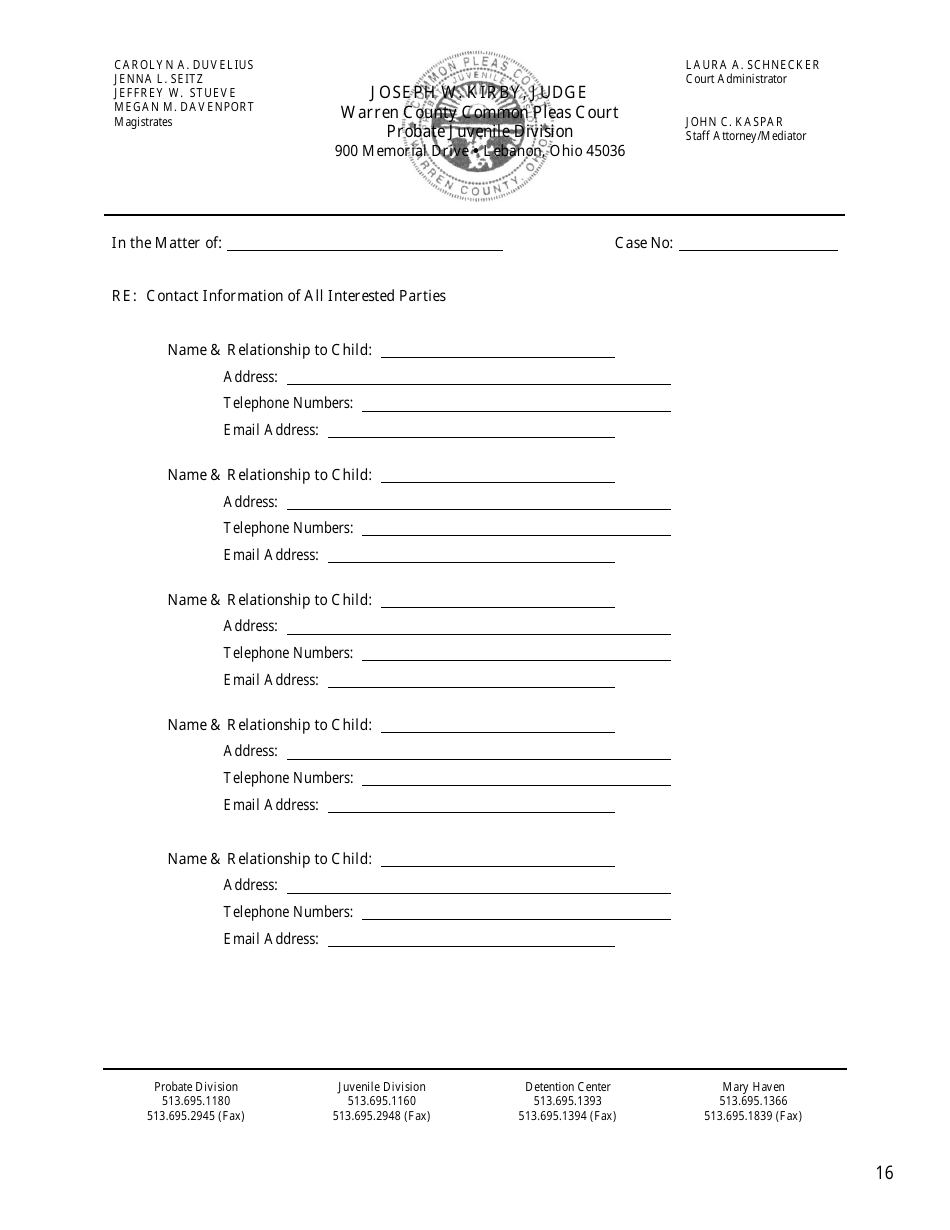 Complaint - Motion for Parenting Time - Warren County, Ohio, Page 16