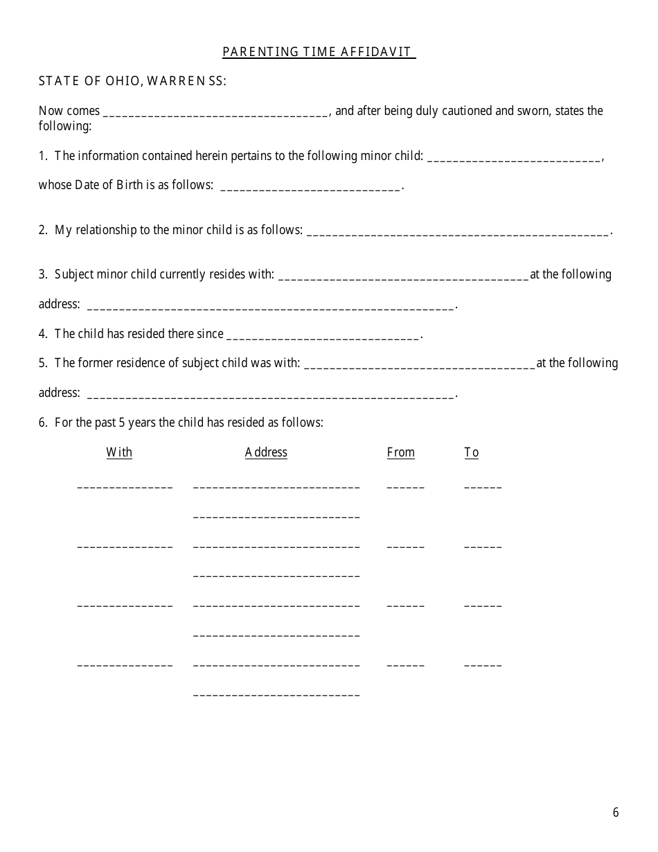 Complaint - Motion for Parenting Time - Warren County, Ohio, Page 6