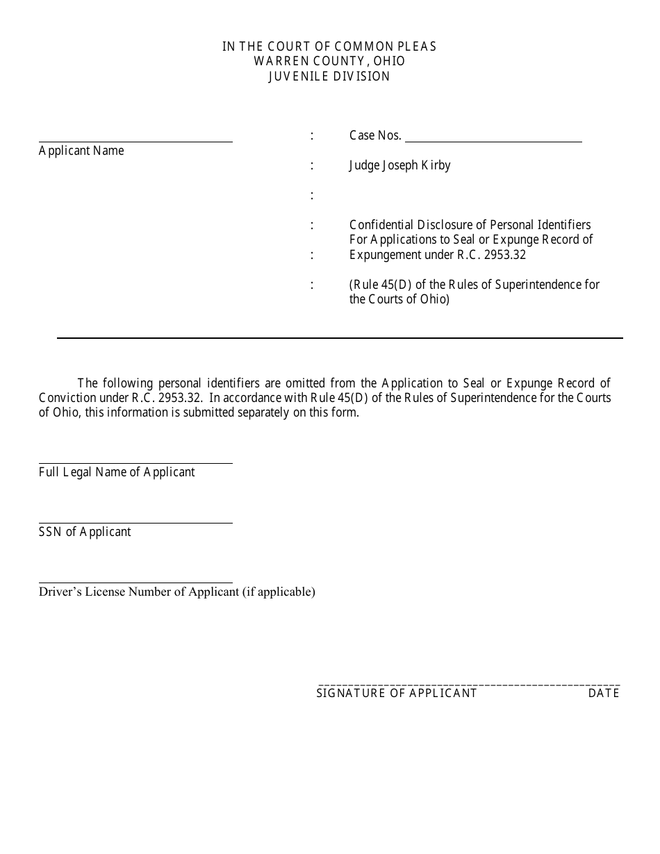 Application to Seal and / or Expunge an Adult Record - Warren County, Ohio, Page 4
