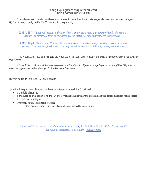 Application to Expunge Juvenile Record - Warren County, Ohio Download Pdf