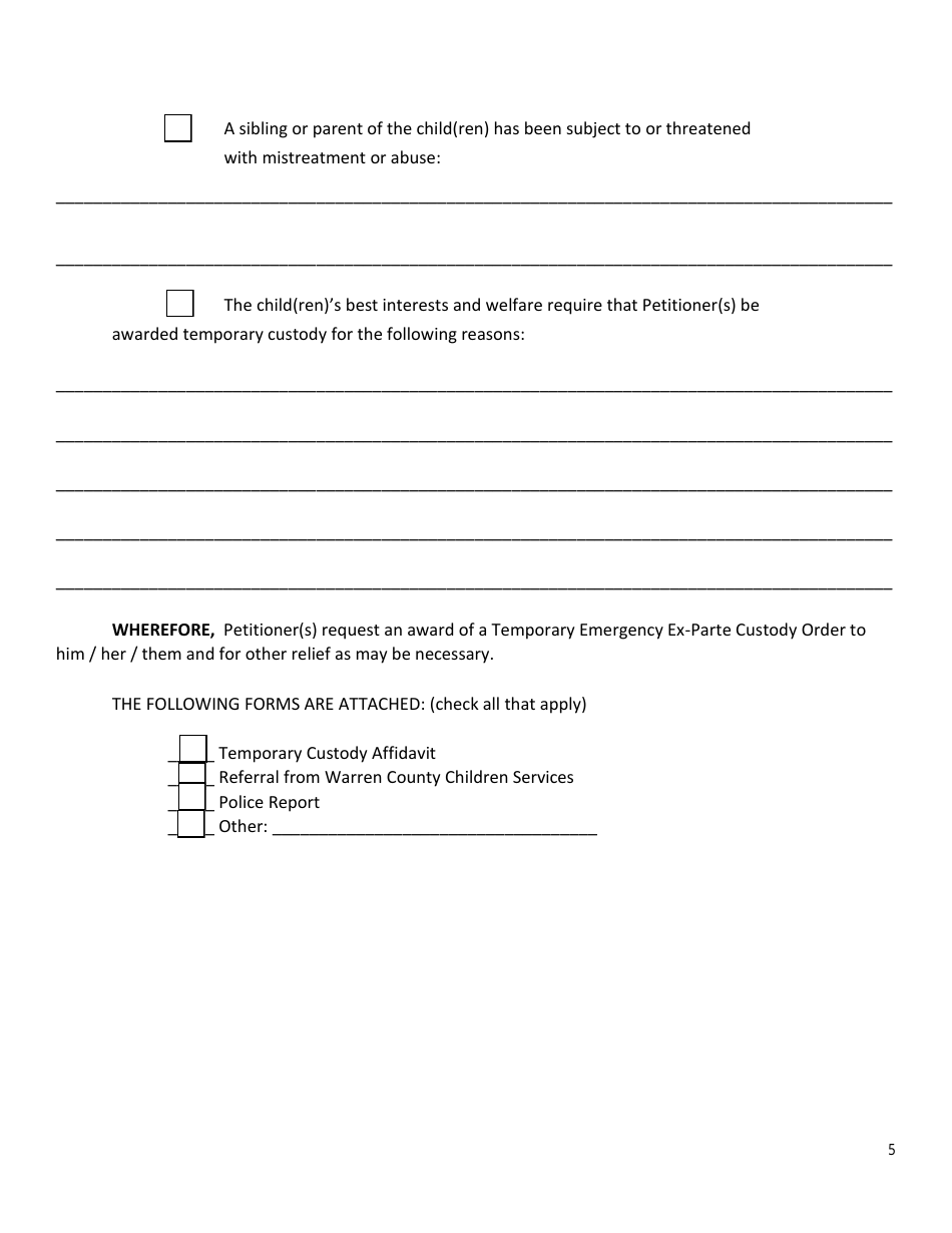 Motion for Ex-parte emergency Custody - Warren County, Ohio, Page 5