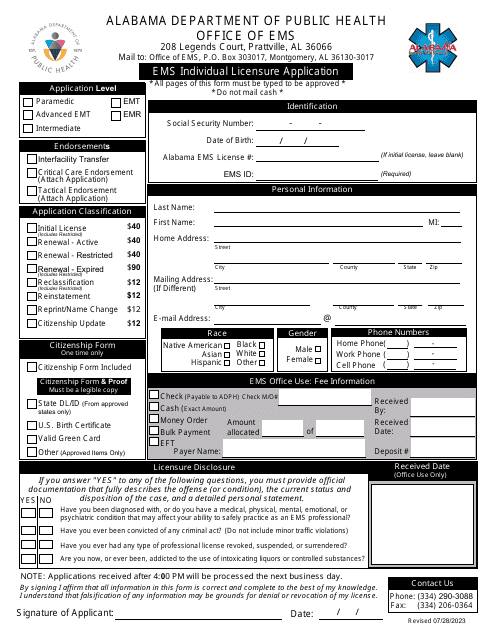 EMS Individual Licensure Application - Alabama