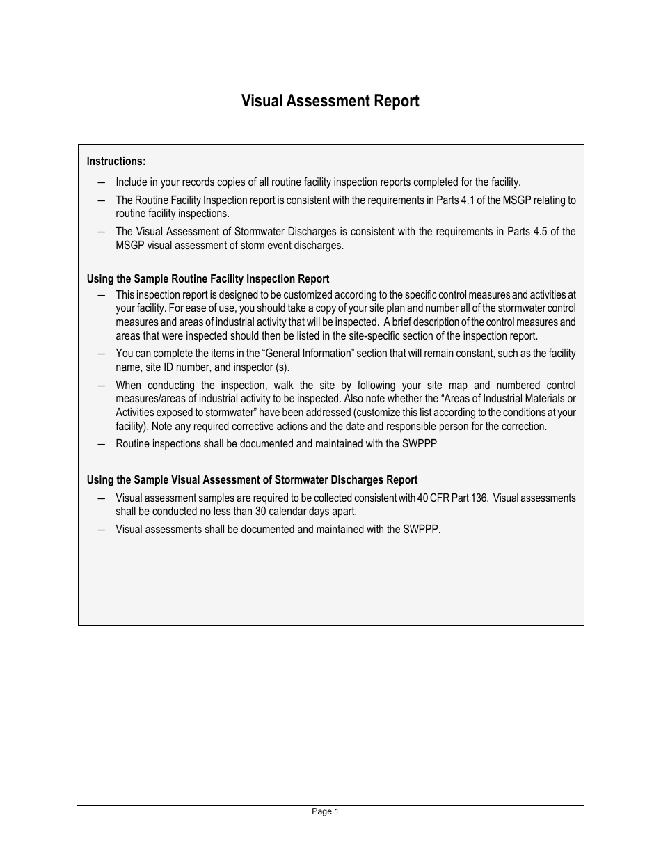 Stormwater Industrial Visual Assessment Report - Nevada, Page 1