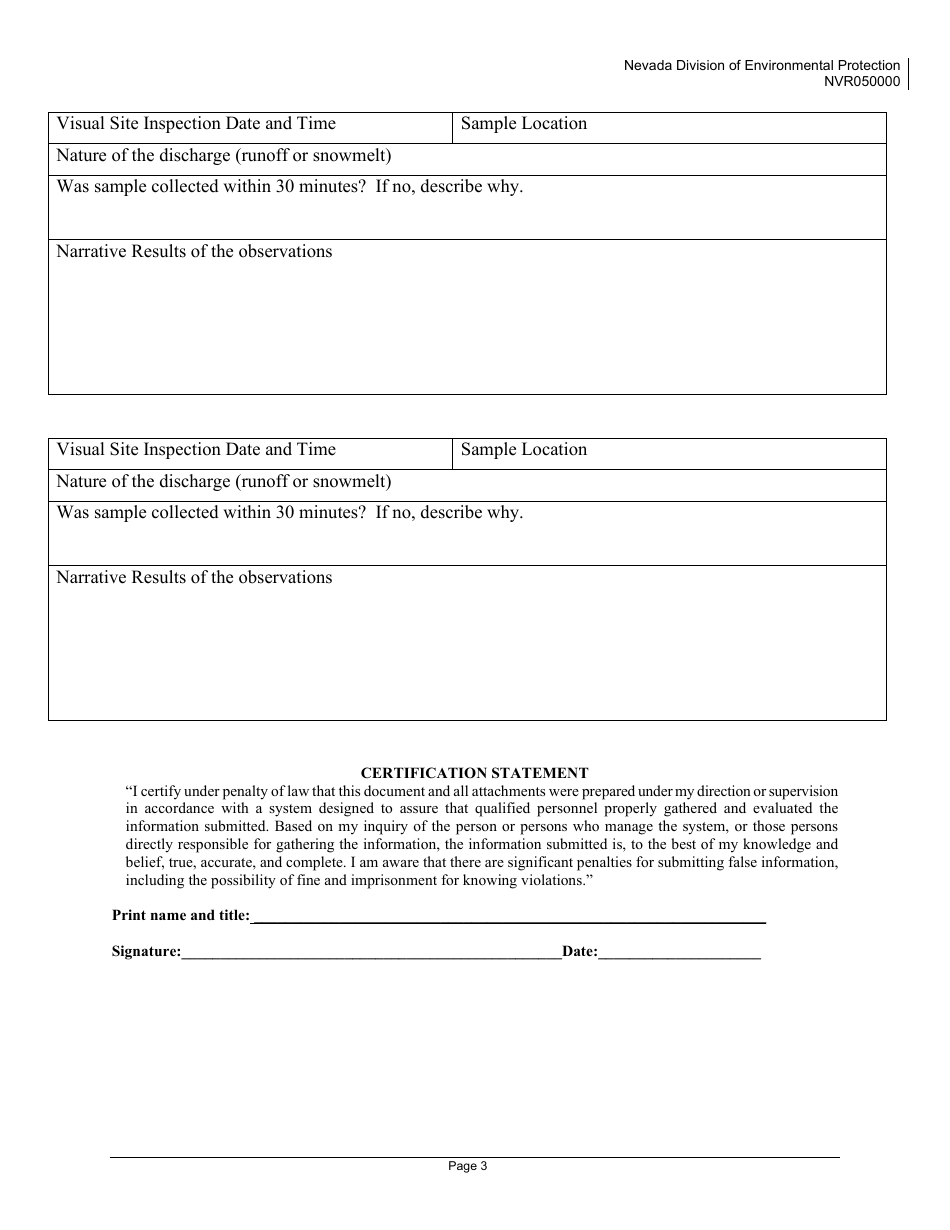 Stormwater Industrial Visual Assessment Report - Nevada, Page 3