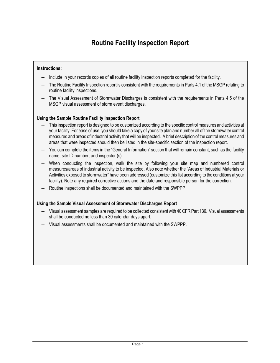 Routine Facility Inspection Report - Nevada, Page 1