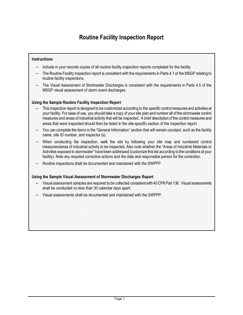 Routine Facility Inspection Report - Nevada Download Pdf