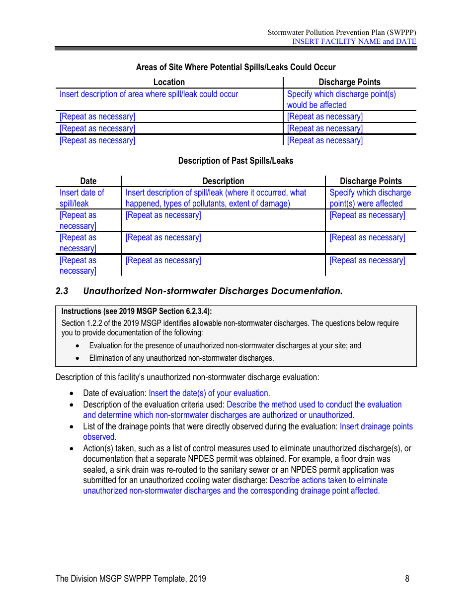 Stormwater Pollution Prevention Plan Template - Nevada, Page 13