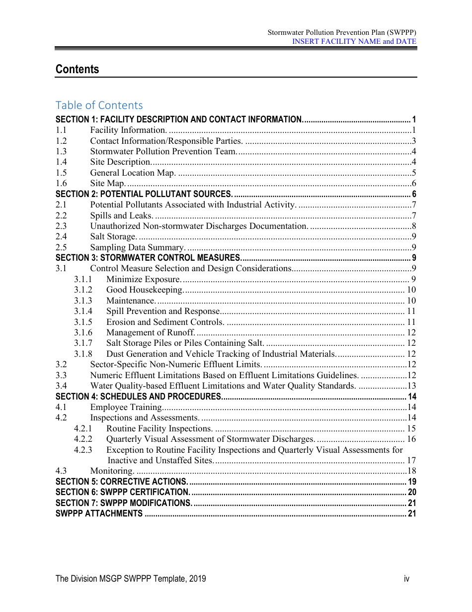 Stormwater Pollution Prevention Plan Template - Nevada, Page 5