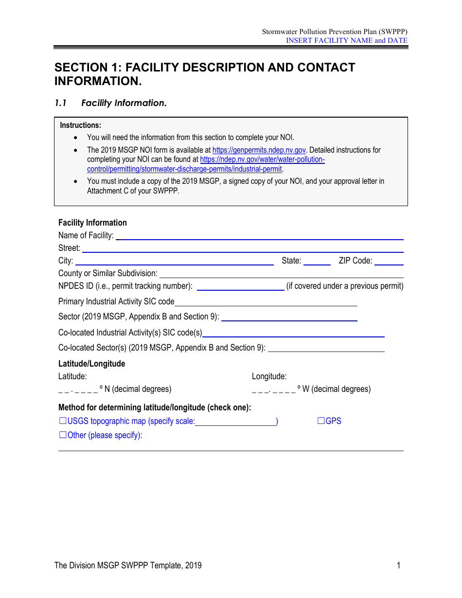 Stormwater Pollution Prevention Plan Template - Nevada, Page 6