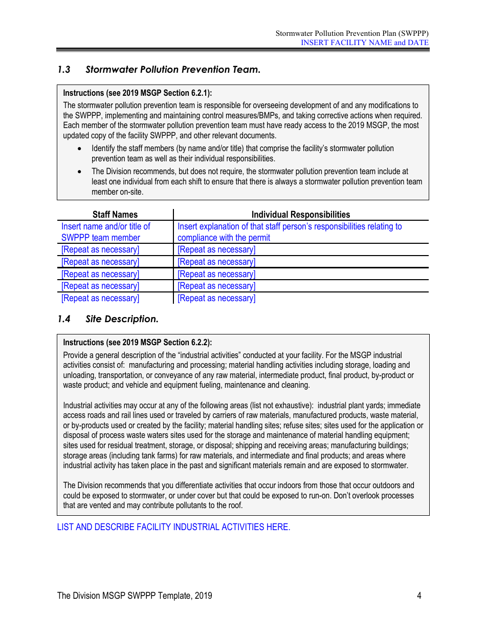 Stormwater Pollution Prevention Plan Template - Nevada, Page 9
