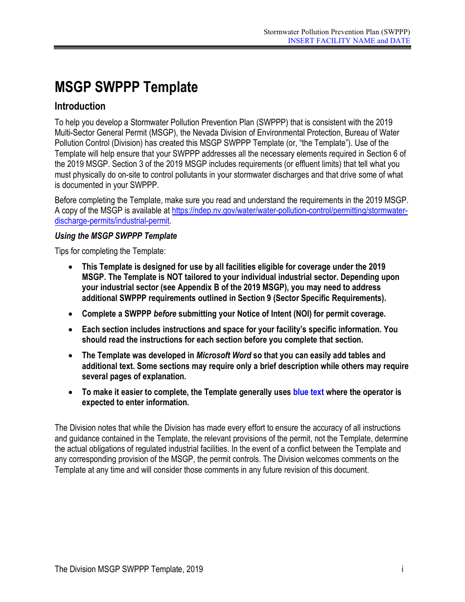 Nevada Stormwater Pollution Prevention Plan Template - Fill Out, Sign ...