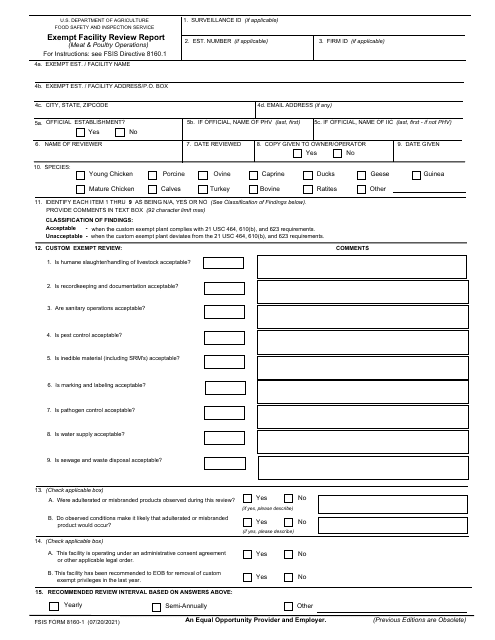 FSIS Form 8160-1 Exempt Facility Review Report (Meat & Poultry Operations)