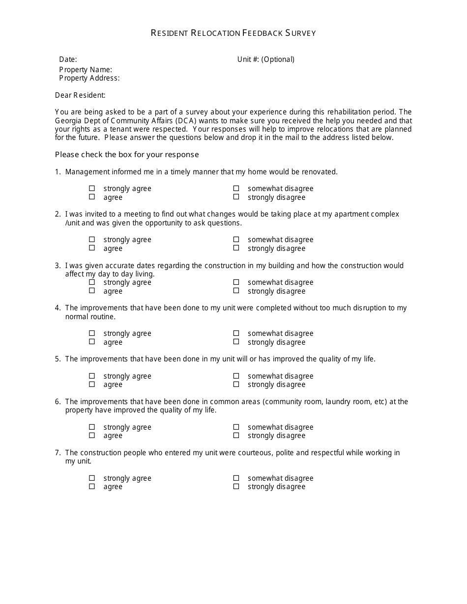 Resident Relocation Feedback Survey - Georgia (United States), Page 1