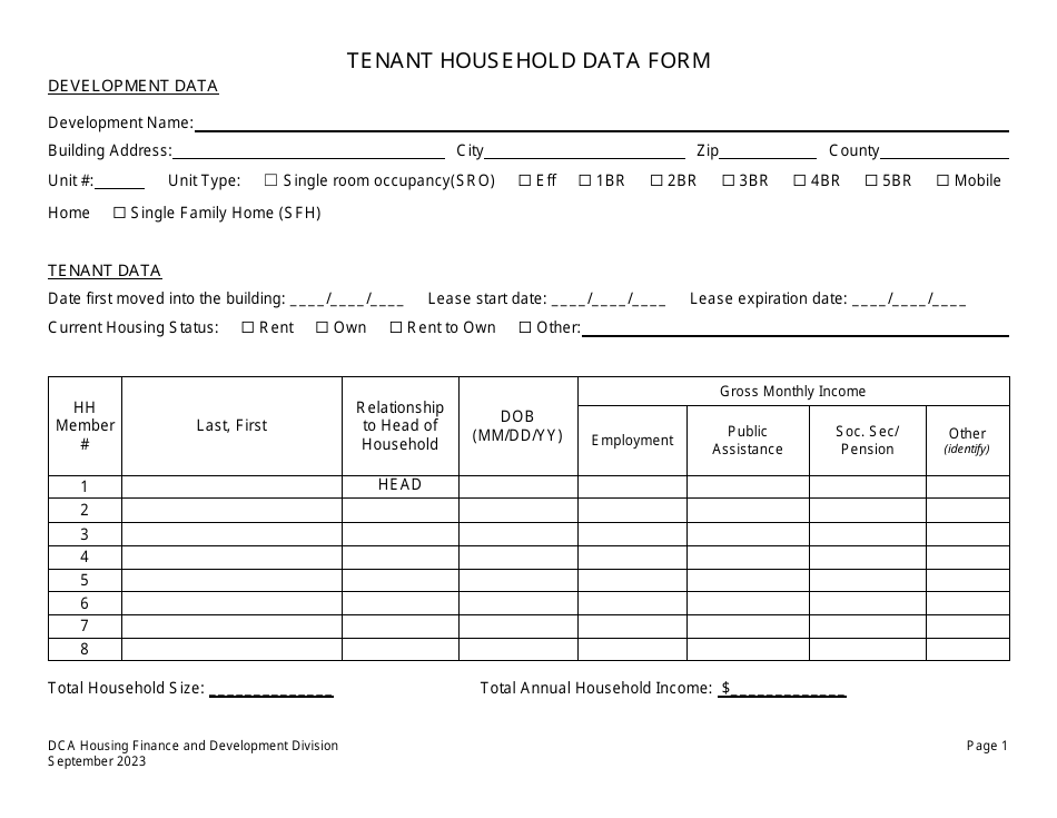 Tenant Household Data Form - Georgia (United States), Page 1