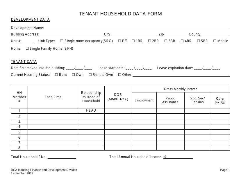 Tenant Household Data Form - Georgia (United States) Download Pdf