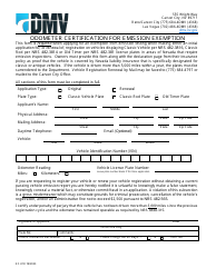 Document preview: Form EC-018 Odometer Certification for Emission Exemption - Nevada