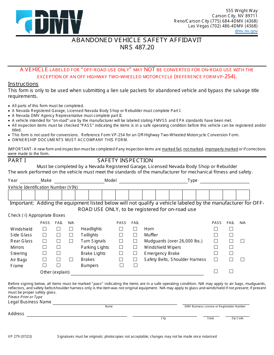 Form Vp279 Fill Out Sign Online And Download Fillable Pdf Nevada Templateroller 7939