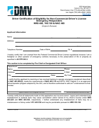 Document preview: Form DP-046 Driver Certification of Eligibility for Non-commercial Driver's License Emergency Responders - Nevada