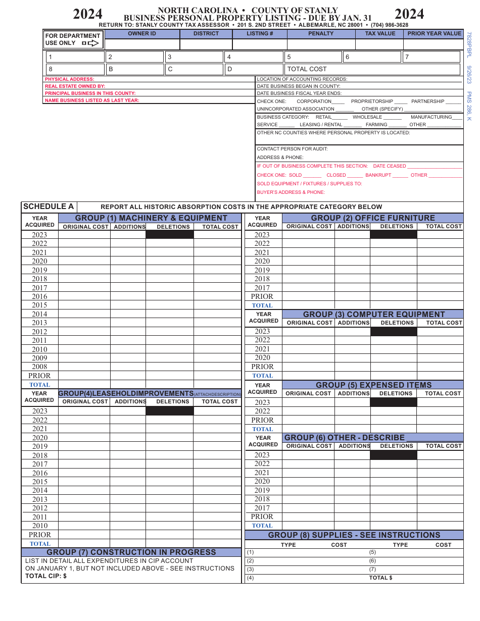 2024 Stanly County, North Carolina Business Personal Property Listing