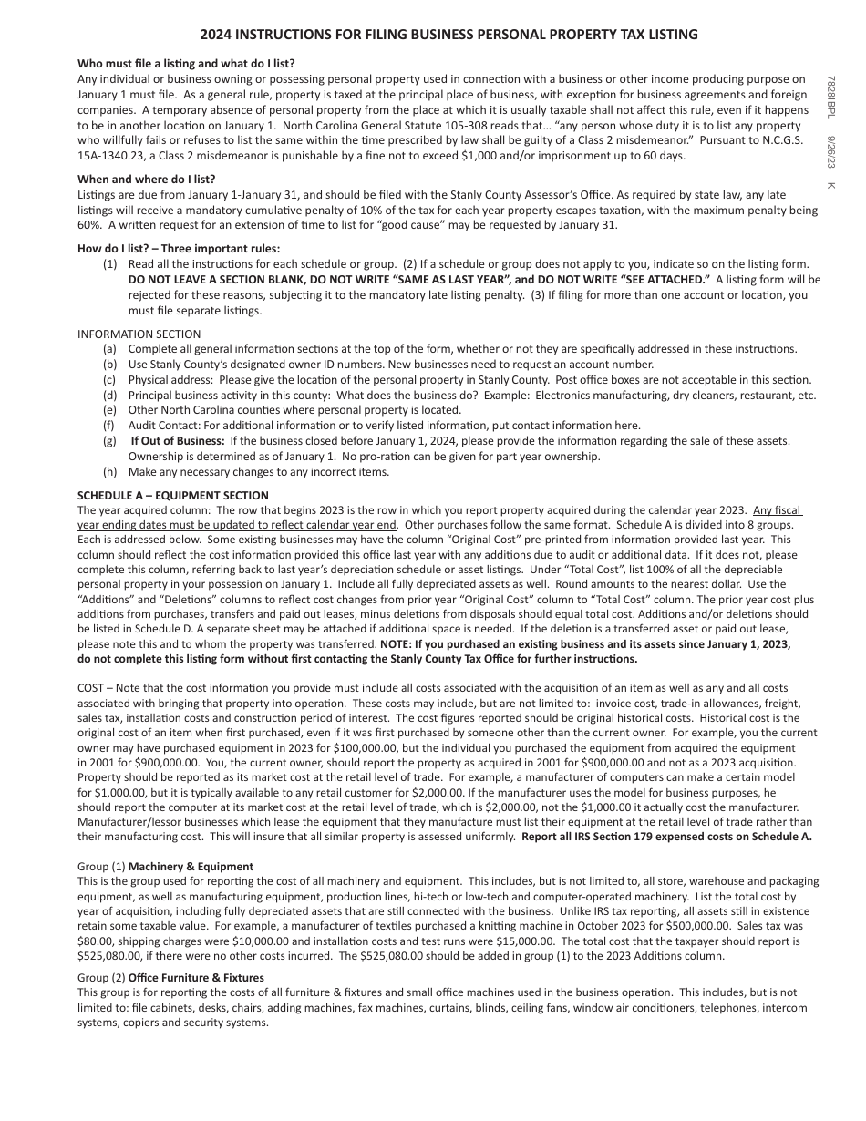 Business Personal Property Listing - Stanly County, North Carolina, Page 7