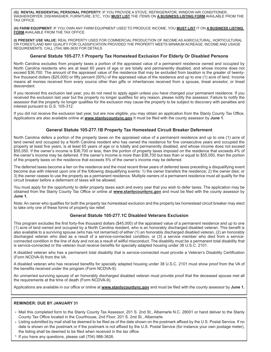 Personal Property Listing - Stanly County, North Carolina, Page 2
