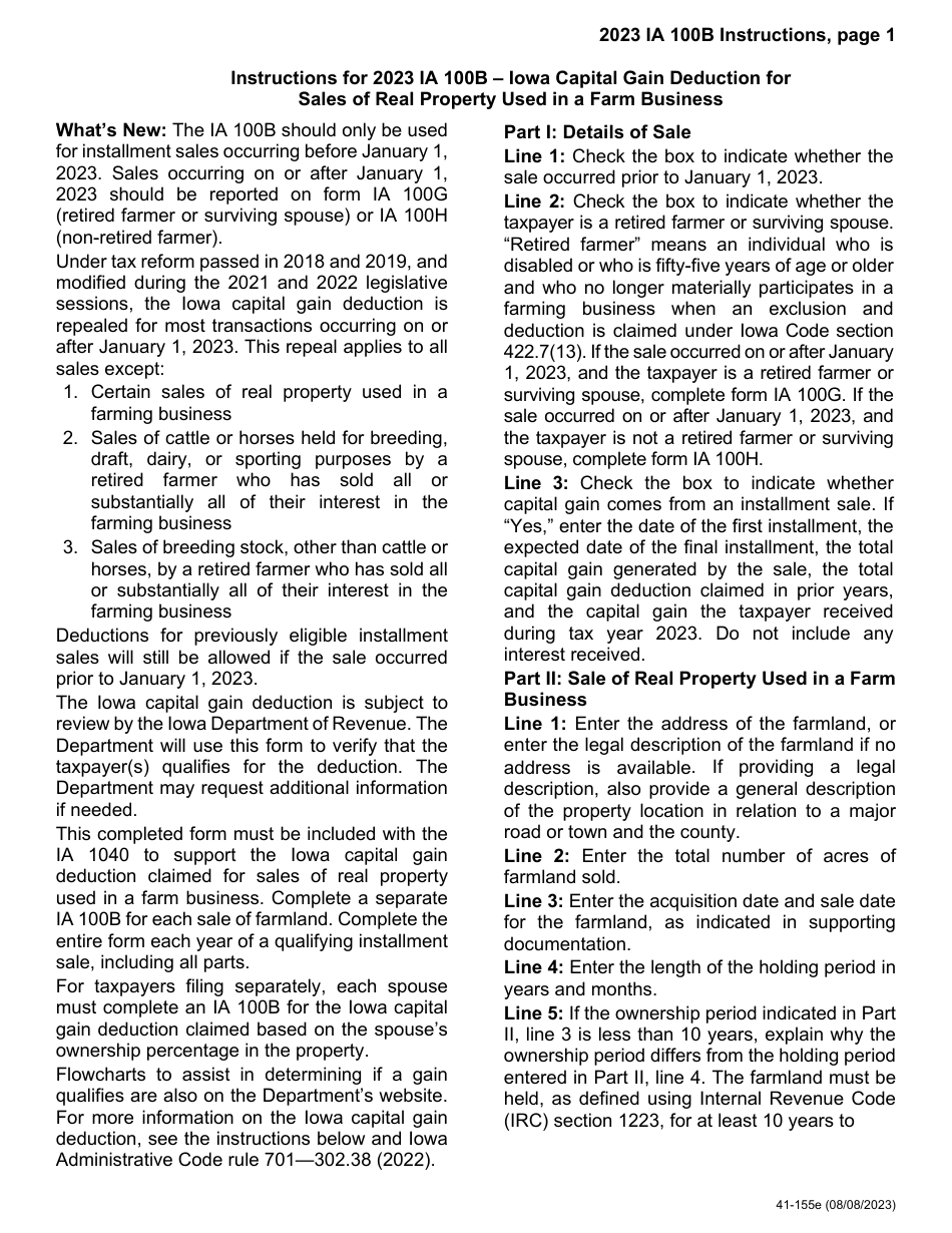 Form IA100B (41-156) Iowa Capital Gain Deduction - Real Property Used in a Farm Business - Iowa, Page 5