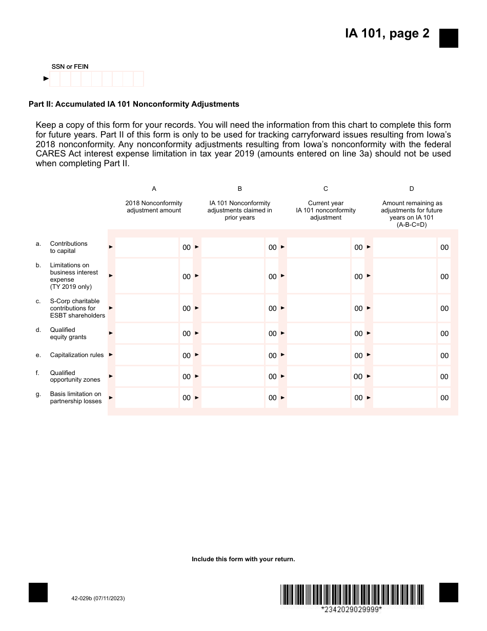 Form IA101 (42-029) Nonconformity Adjustments - Iowa, Page 2