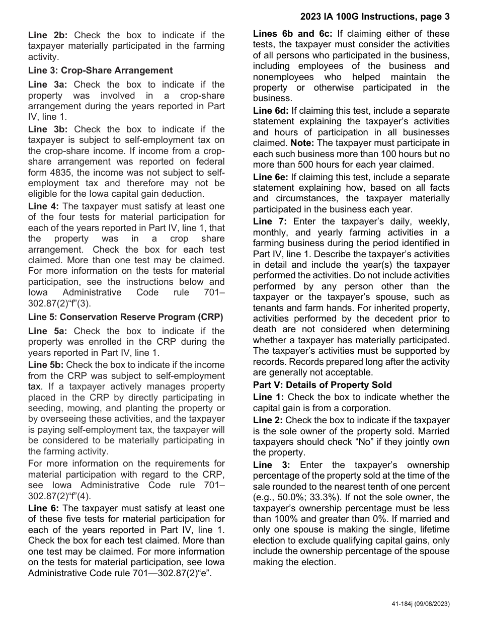 Form IA100G (41-184) Iowa Capital Gain Deduction - Retired Farmers - Iowa, Page 10