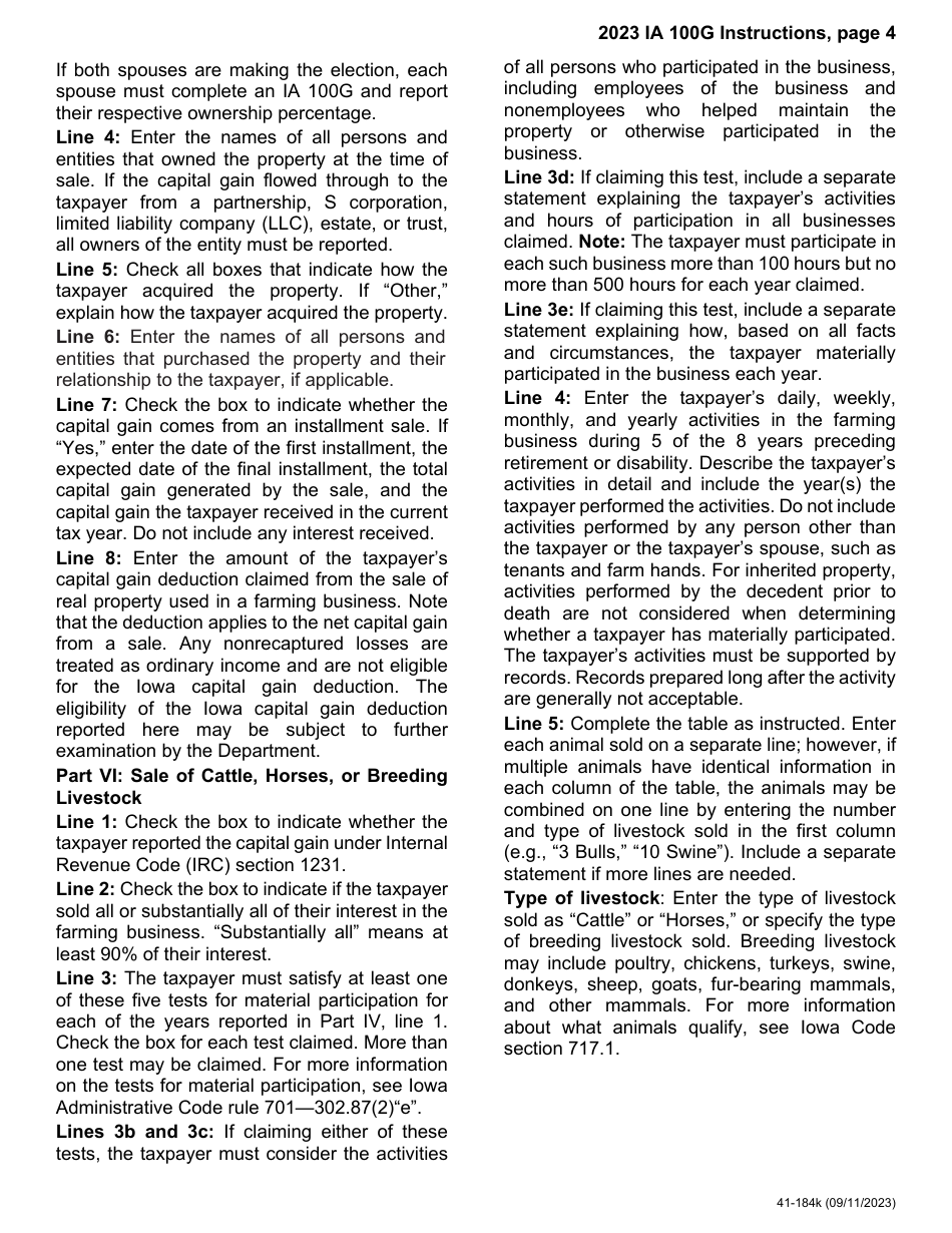 Form IA100G (41-184) Iowa Capital Gain Deduction - Retired Farmers - Iowa, Page 11