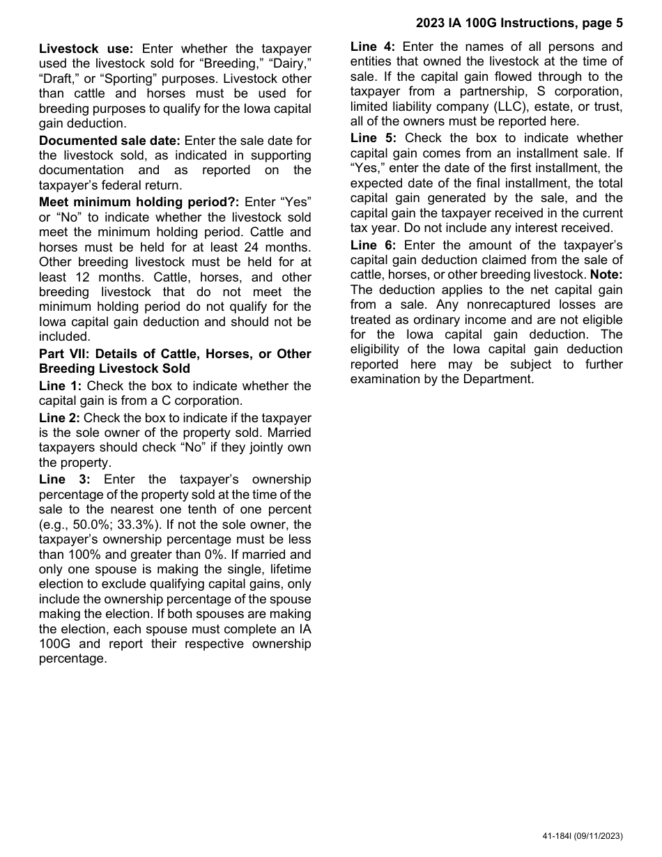 Form IA100G (41-184) Iowa Capital Gain Deduction - Retired Farmers - Iowa, Page 12