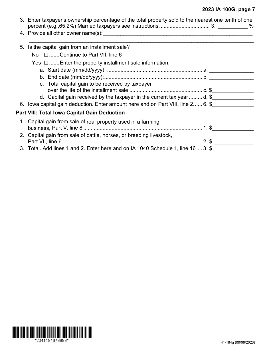 Form IA100G (41-184) Iowa Capital Gain Deduction - Retired Farmers - Iowa, Page 7